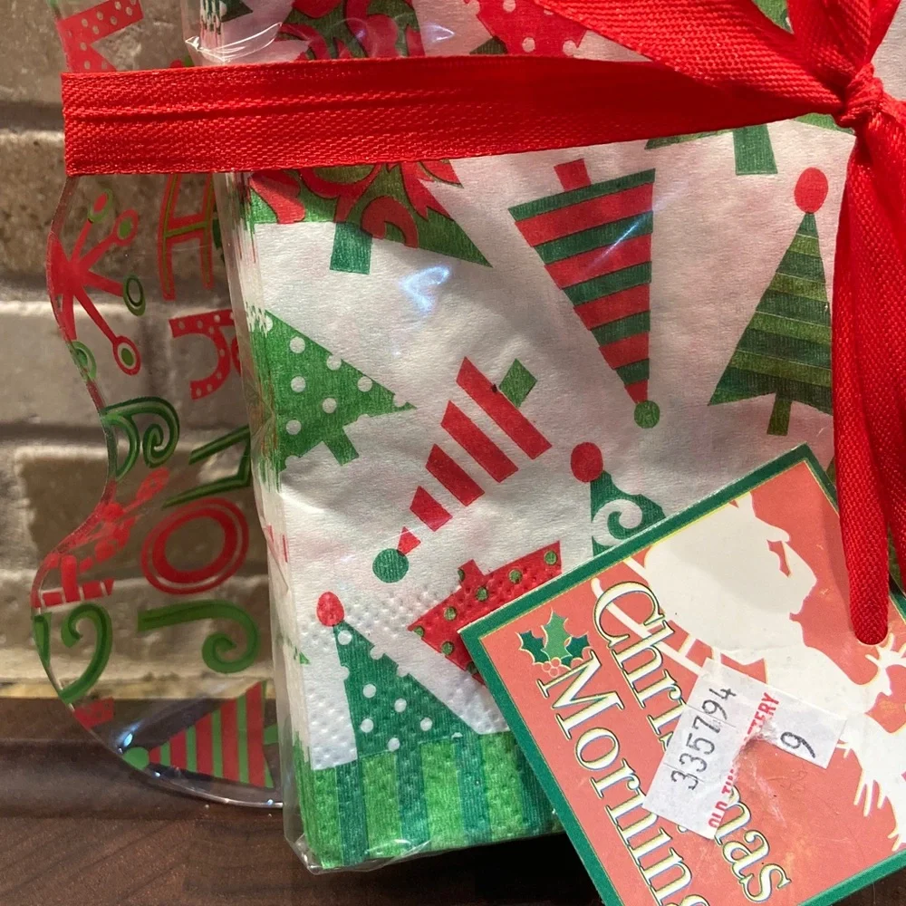 Festive Christmas Party Napkins Set with Red Ribbon